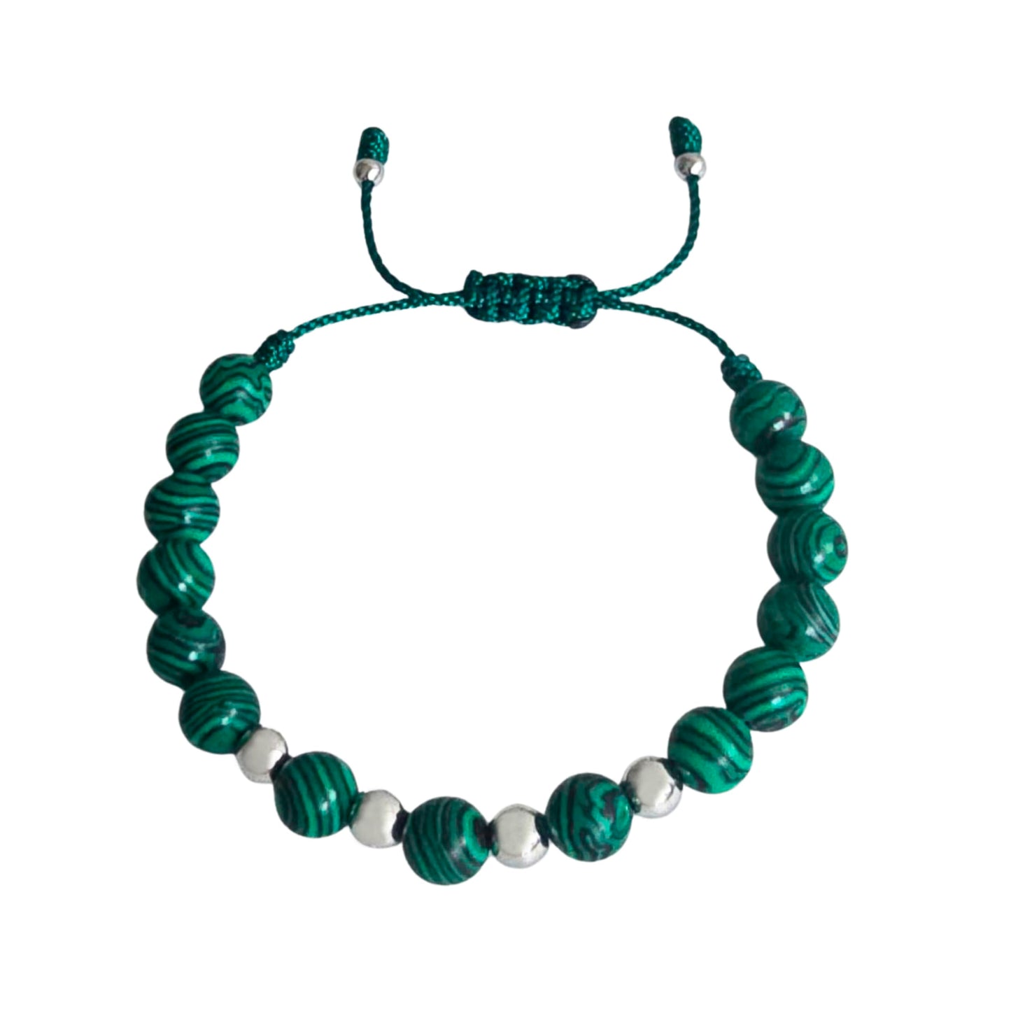 Sabeli Handmade Bracelets Real Natural Stones Healing Protection Focus 8mm Bead Adjustable Macrame Women Men Gemstone Gift (Malachite)