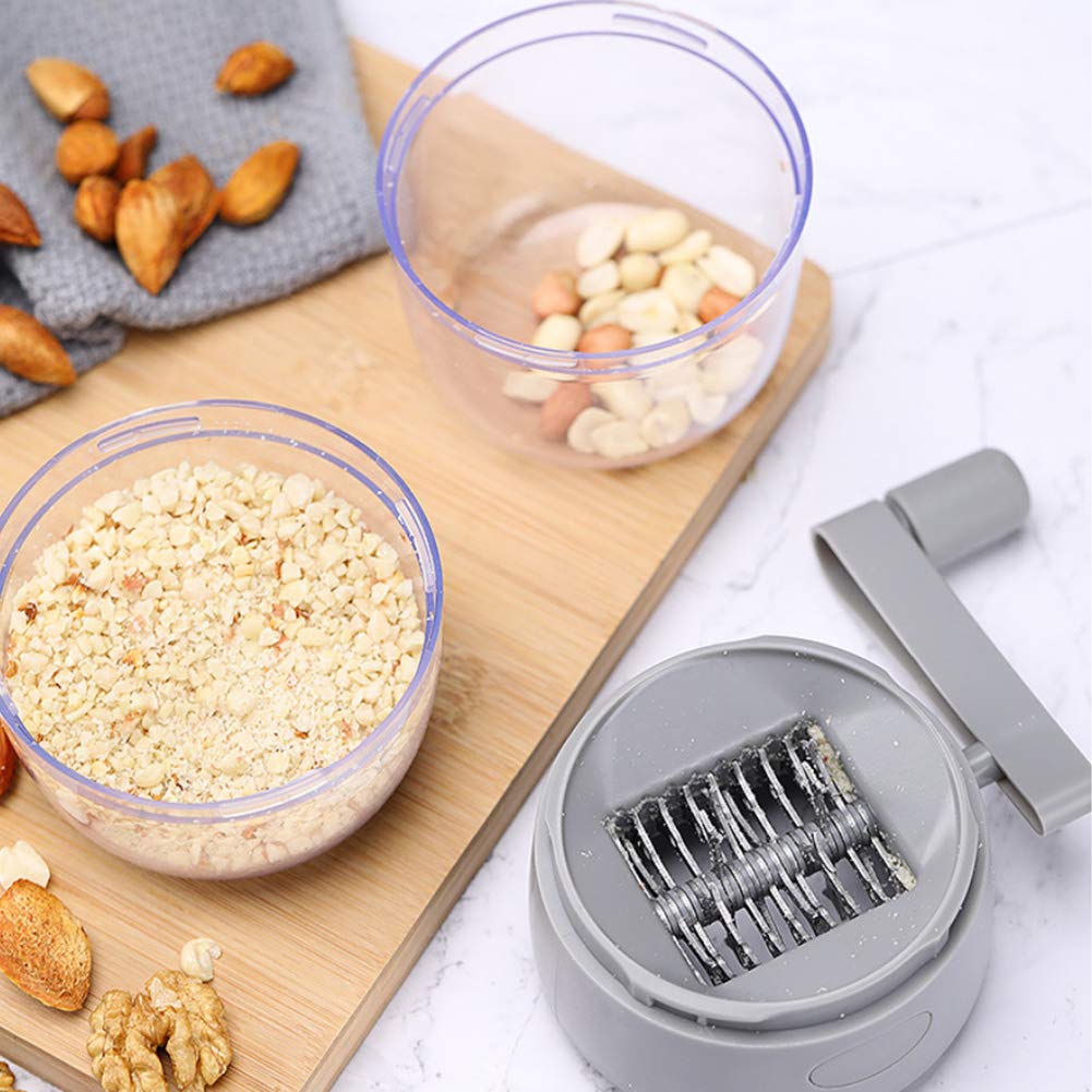 Manual Nut Grinder, Portable Nut Chopper Hand Crank for All Nuts Walnut Pecans, Food Chopper Garlic Cutter Hand Held Food Shredder Cutter Mincer Blender Kitchen Tool(Grey)