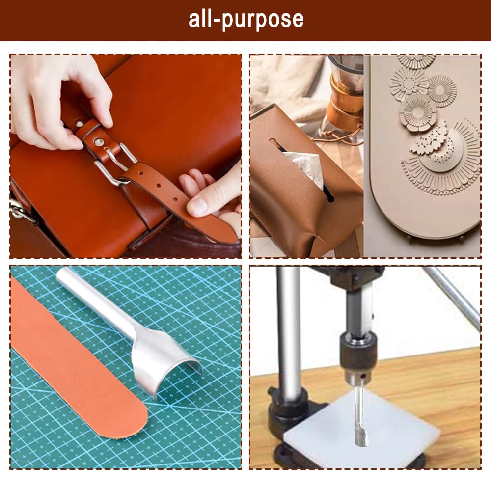 GUILOPOER Leather Hole Puncher Hand Punching Machine Manual Press Puncher Punch Tools for DIY Craft (with Chuck, PP Plate and 20 pcs Tools and Aluminum Plate for Leather DIY Craft)