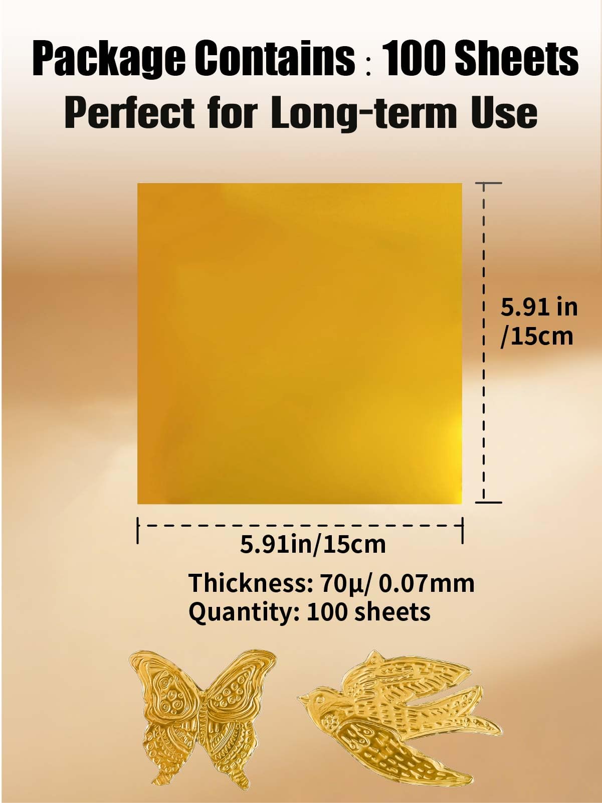100 Sheets Extra Thick Gold Metal Embossing Foil Sheets for Crafts - 0.07mm/2.76mil Thickness 6x6 inch Aluminum Foil Paper for Embossing Art, Heavy Duty Craft tinfoil Sheets for DIY Foil Crafts