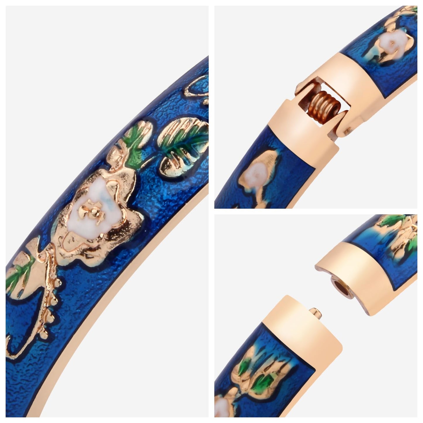 UJOY Womens Multi-Colors Cloisonne Bracelet Gold Plated Flower Enameled Hinged Cuff Bangles Jewelry Gift 55A-3PCS Navy Blue