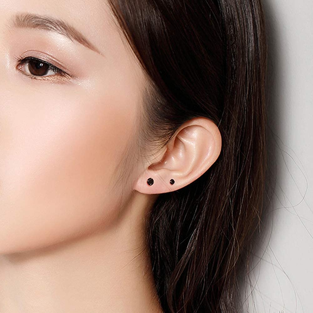6 Pairs Stud Earrings Set, Hypoallergenic Cubic Zirconia Earrings 316L Stainless Steel CZ Earrings 3-8mm (Black CZ)