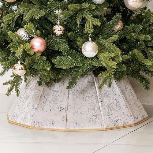 Blissun Fabric Christmas Tree Collar, Xmas Tree Ring, Willow Christmas Tree Skirt for Christmas Tree Decorations (Concrete Beige)