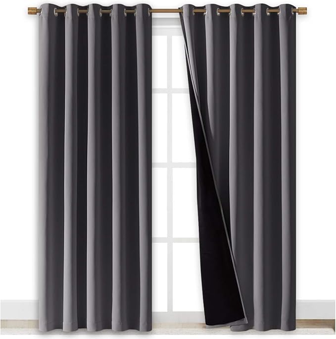 NICETOWN Grey Full Shade Curtain Panels, Pair of Energy Smart & Noise Blocking Out Blackout Drapes for Dining Room Window, Thermal Insulated Guest Room Lined Window Dressing(Gray, 70 x 84 inch)