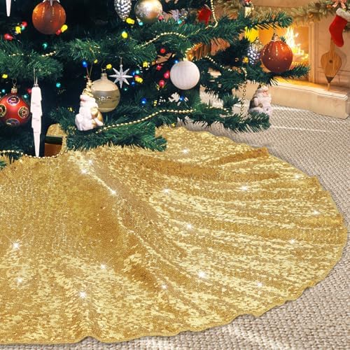 Poise3EHome Gold Christmas Tree Skirt, 36 Inch Sequin Tree Skirt