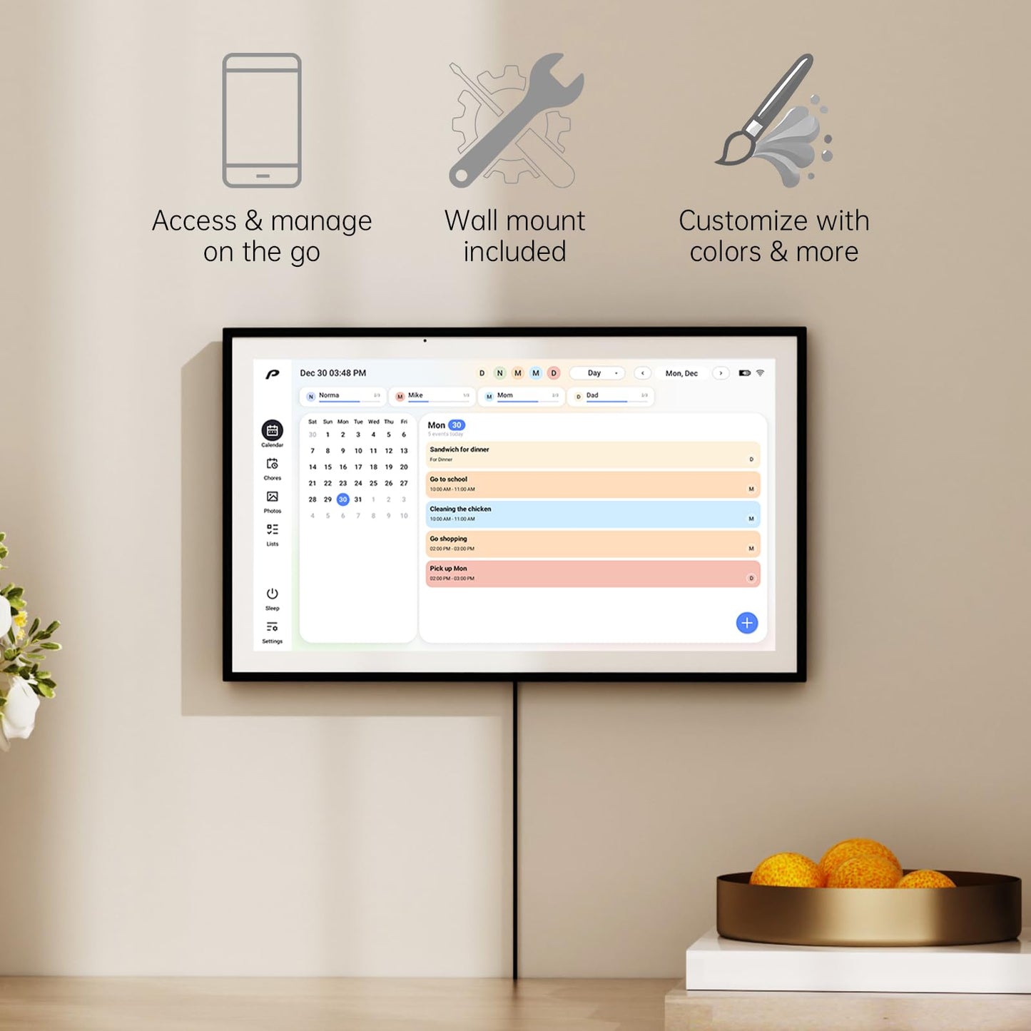 Digital Calendar, 15.6 inch Wall Planner & Chore Chart, Rechargeable Full HD Touchscreen Display, Portable Smart Family Organizer, Event Planner, Desk and Wall mountable, Perfect for Family Schedules - No Subscription (Free Magic Import)