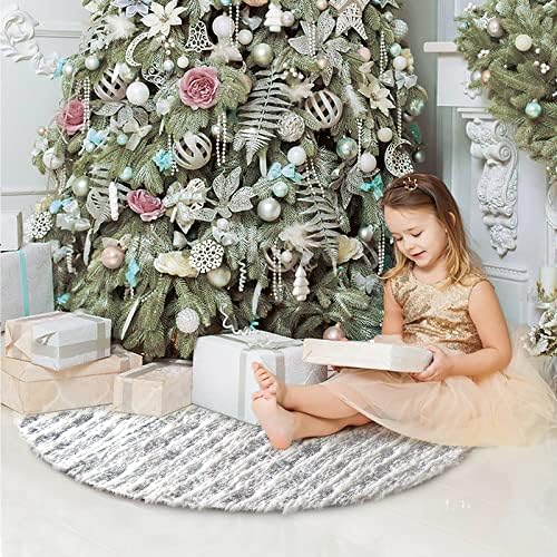 Xmas Tree Skirt White Bronzing Luxury Faux Fur Tree Skirt (Silver, 48in)