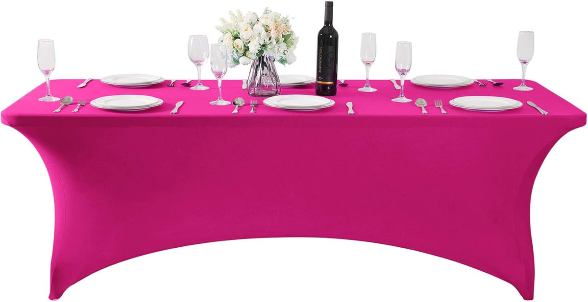 2Pack Spandex Table Cover for 8FT or 4ft or 6ft Table Universal Fitted Stretch Tablecloth for Party, Banquet, Wedding and Events-Fuchsia