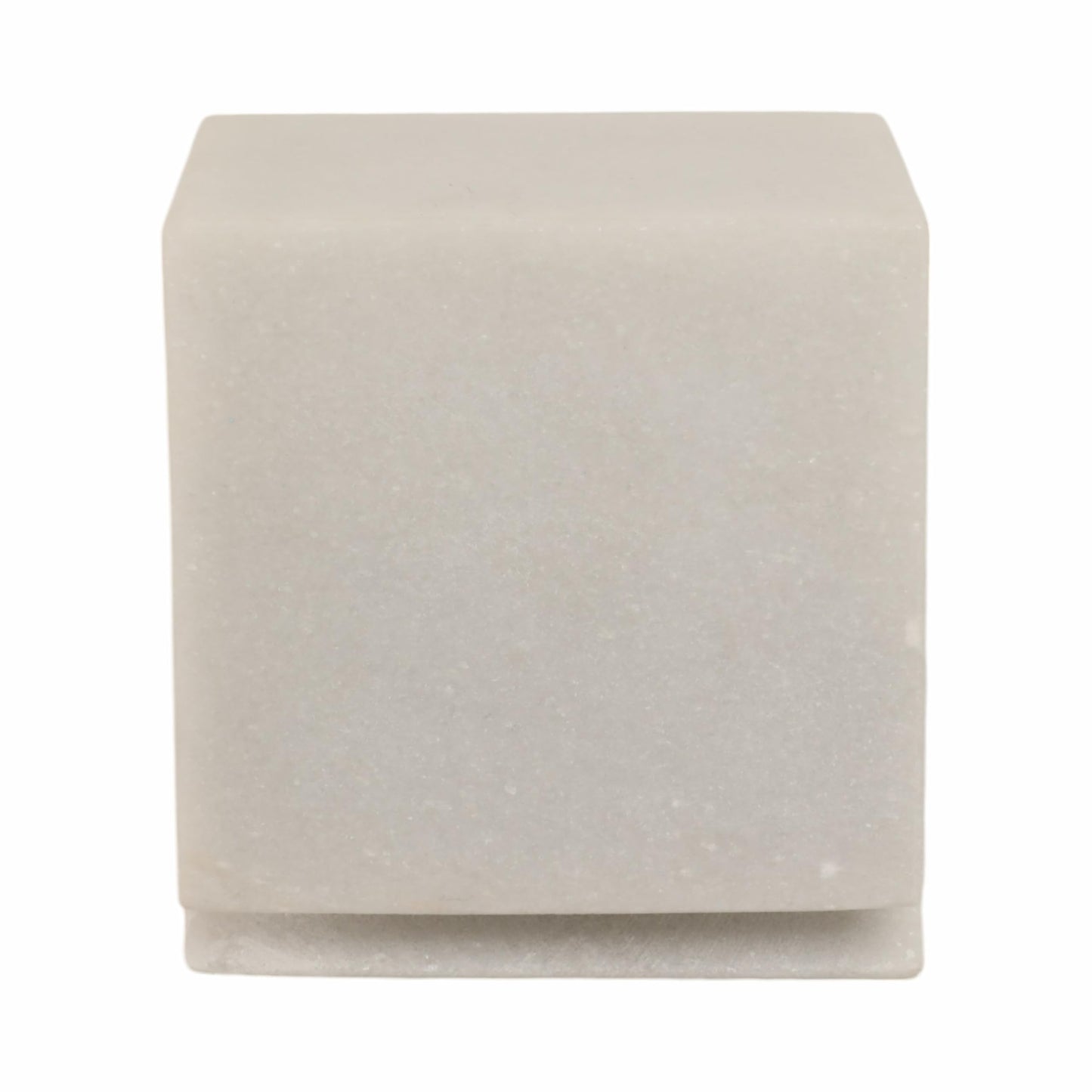 White Marble Sculpture Cube – Accessories for Room Styling and Layering – Shelf, Desk, or Console Placement – Modern Geometric Design Accent for Contemporary Spaces, Home Decor – 4", White Finish