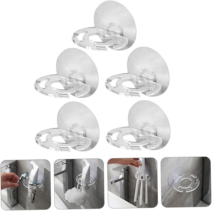 5pcs Toothbrush Storage Rack Wall Mounted Bathroom Holder with Stable Adhesive for Toothpaste and Dental Care Organization