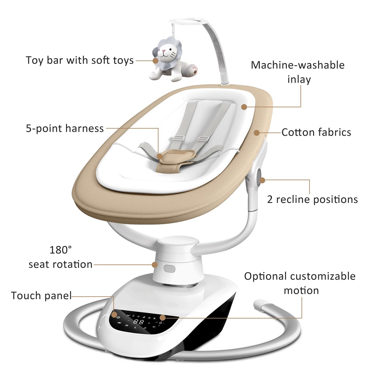 Angelbliss Baby Swing with Custom Motion, 3D-Motion Electric Swing with 6 Unique Motions & 4-Speeds, Bluetooth Enabled, 13 Preset Lullabies (Beige)