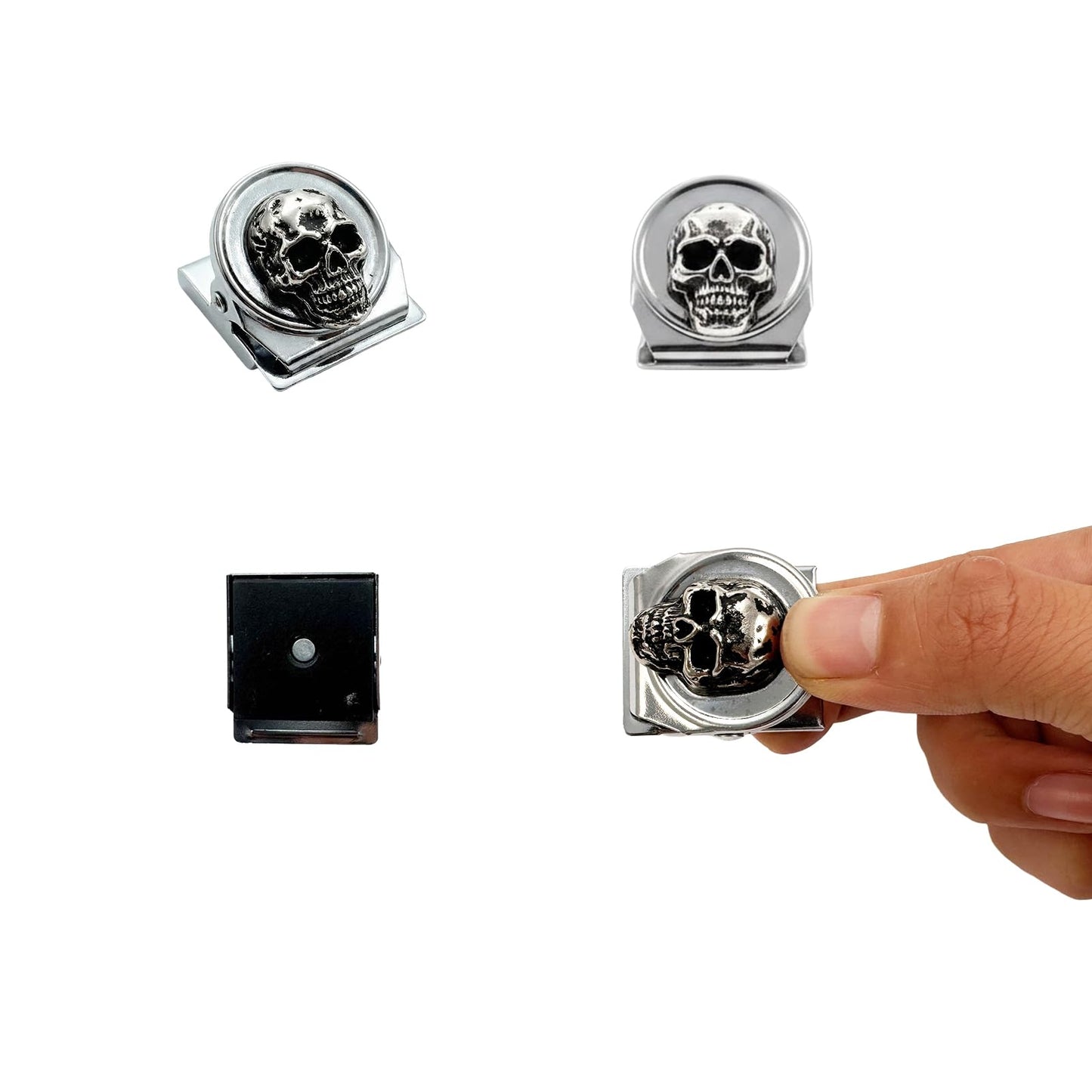vinsiora Skull Magnetic Clips for Fridge, Set of 8 Metal Refrigerator Memo Holders, Strong Photo & Bag Clips for Kitchen Office Locker, Gothic Skull Fridge Magnets