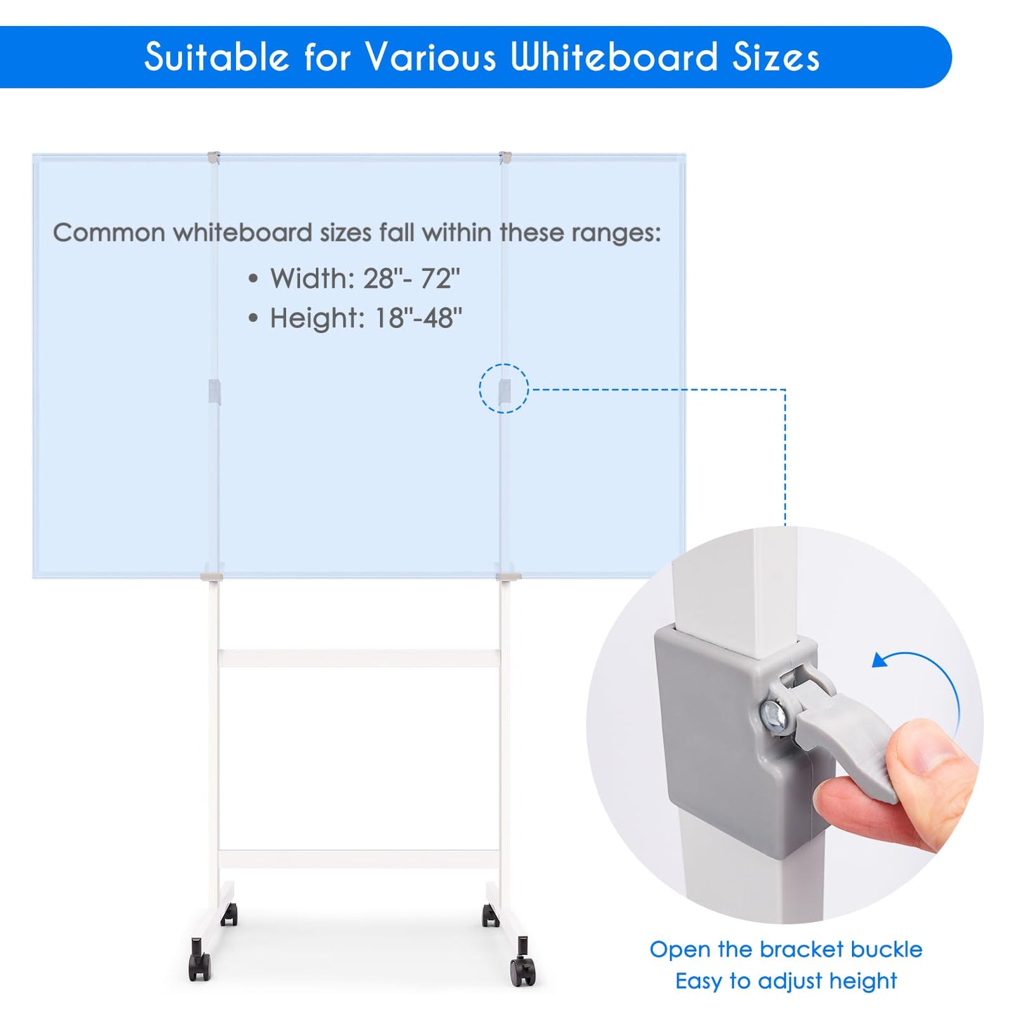 Maxtek Mobile Whiteboard Stand with Wheels, Height Adjustable No Drill Needed Dry Erase Board Easel Stand for Classroom, Office, Home & School, Whiteboard Stand Only