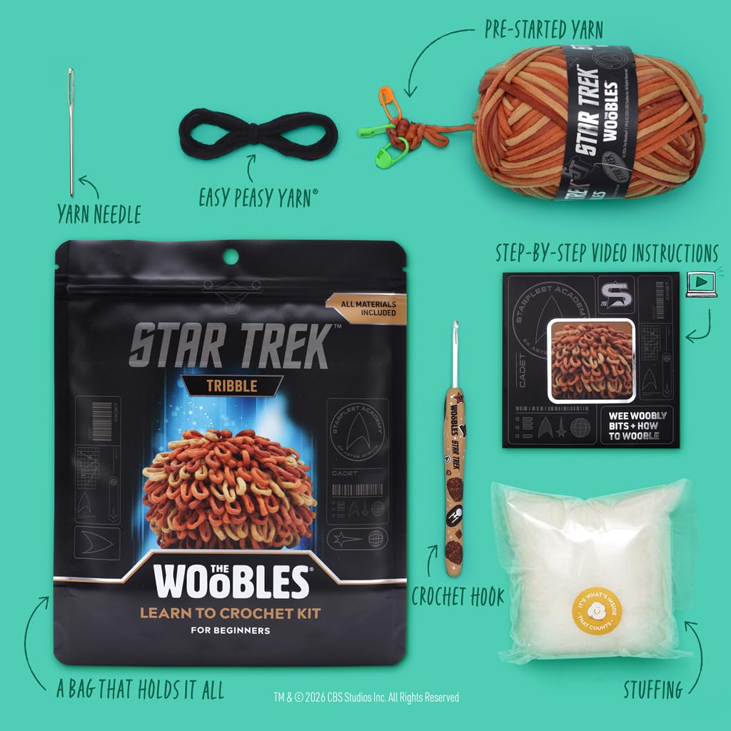 The Woobles Star Trek Crochet Kit for Beginners with Easy Peasy Yarn as seen on Shark Tank – Arts & Crafts Adult Knitting Kit with Step-by-Step Video Tutorials - Tribble