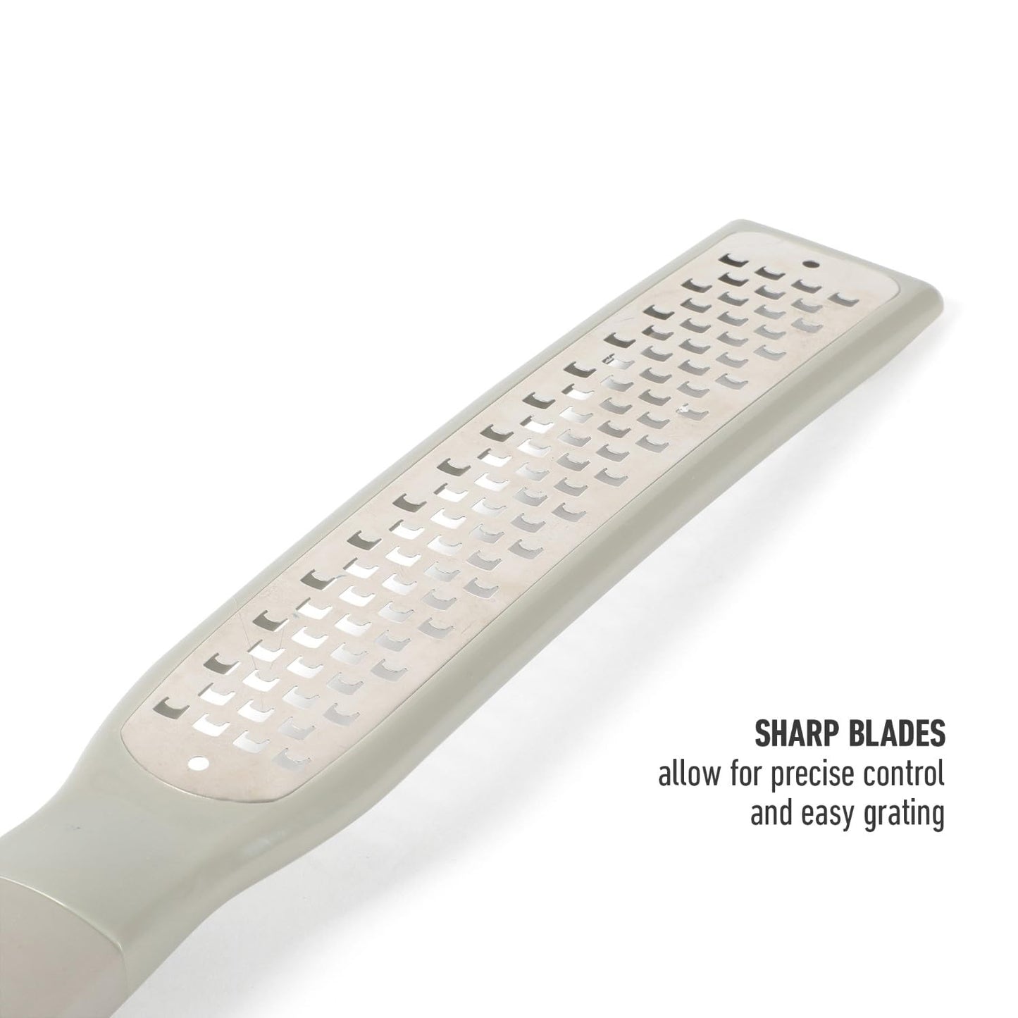 Calphalon Edge Stainless Steel Handheld Grater Lemon Zester W/Cover & Rubber Handle - Taupe