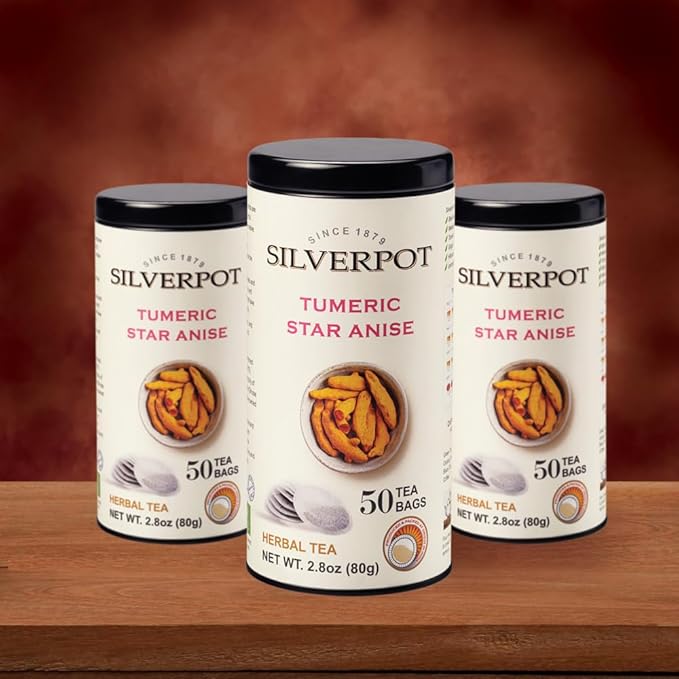 Silverpot Turmeric and Star Anise - 50 Round Tea Bags | Golden Spice, 100% Natural | Caffeine Free | Reusable Tin