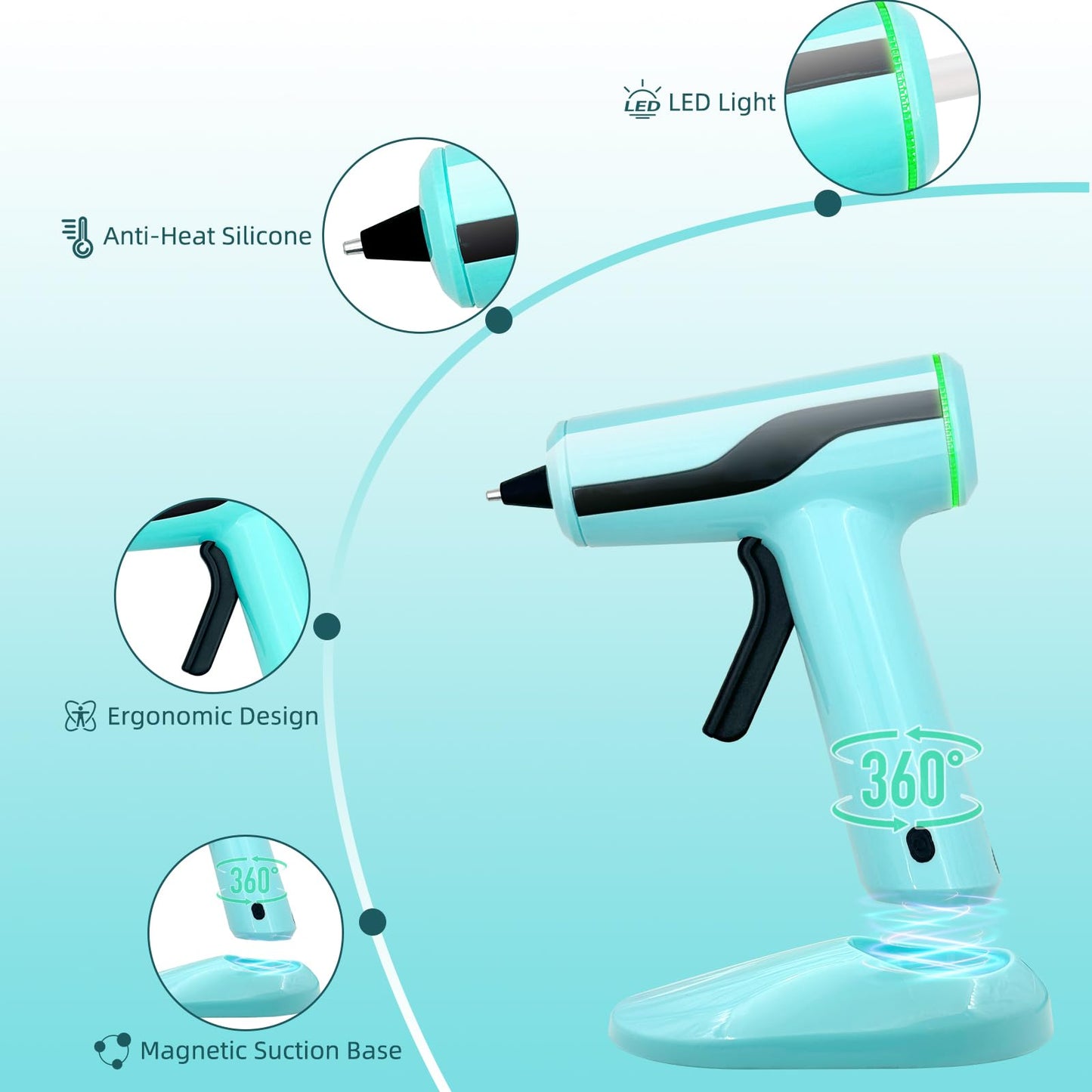 Cordless Hot Glue Gun, Rechargeable Hot Melt Glue Gun 2Ah Built-in Battery Smart Power-Off, Mini Glue Gun Kit with 30pcs Premium Glue Sticks, 10pcs Wood Craft Sticks, Case for DIY, Arts &Crafts