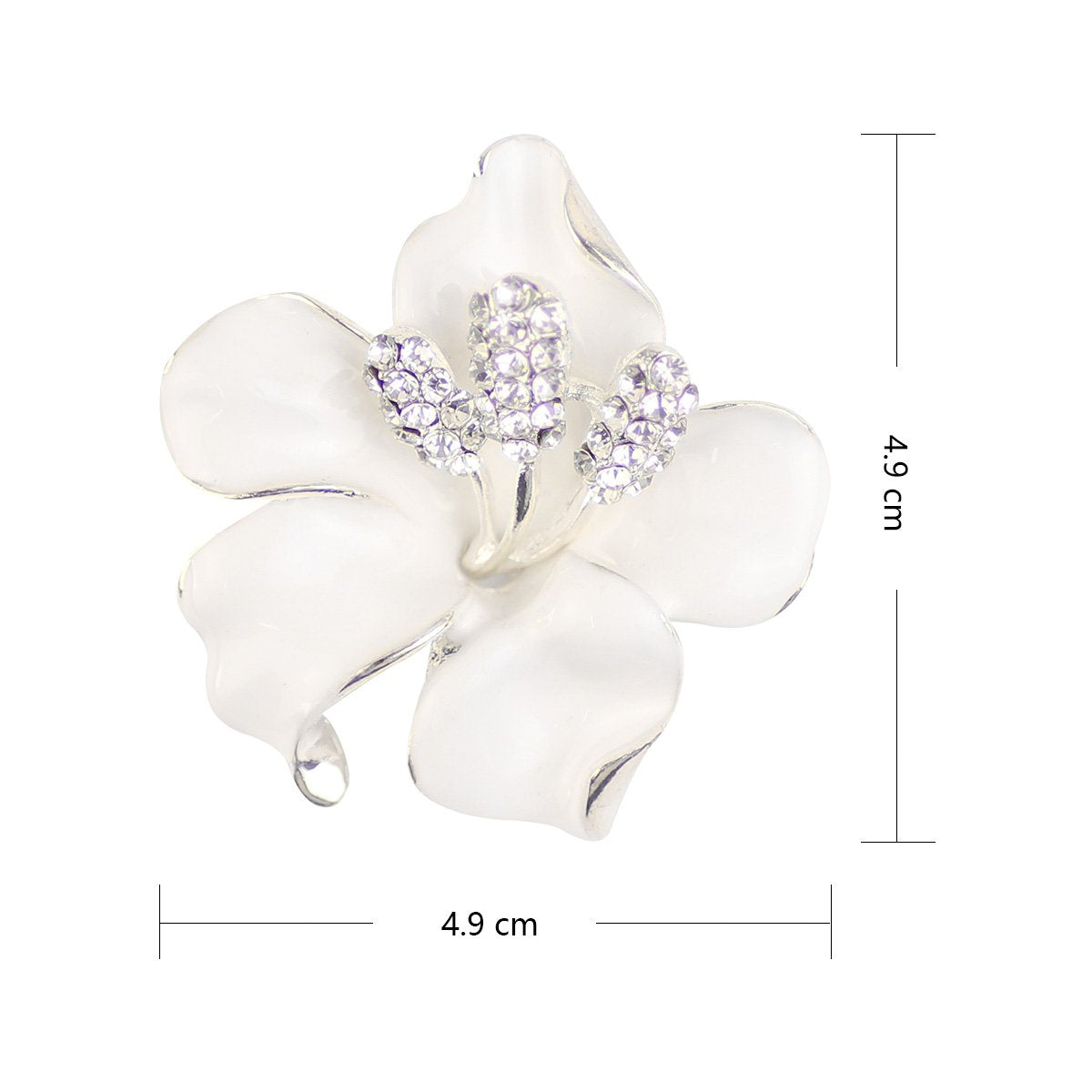 Merdia White Floral Brooch Pin for Women, Classy Flower Brooch with Created Crystal, 29.8g