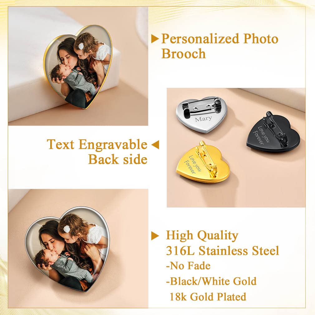Custom4U Personalized Wedding Pin for Groom Memorial Picture Brooch Pins Boutonniere Photo Charm