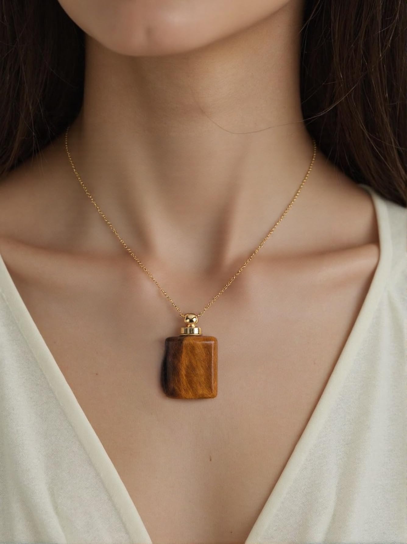 YGLINE Natural Crystal Gemstone Aroma Essential Oil Diffuser Perfume Bottle Necklace Pendant