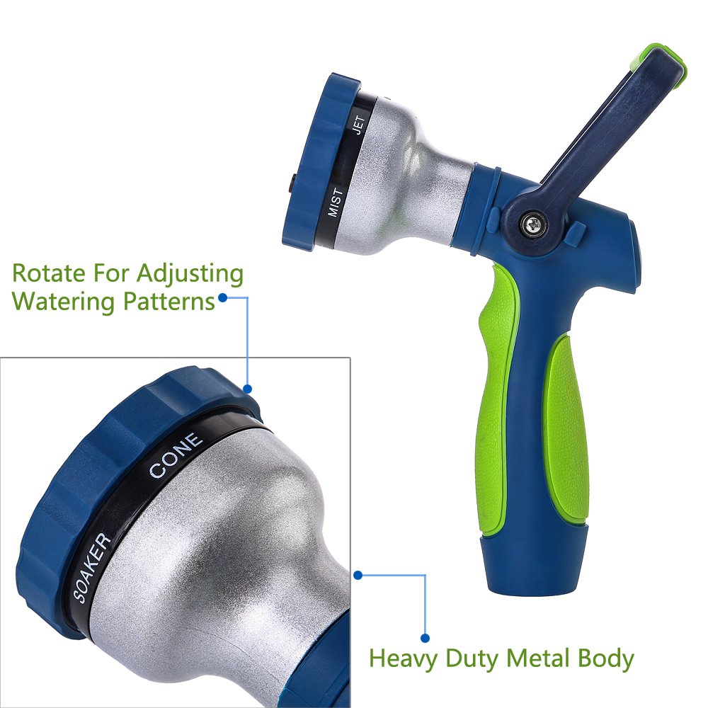 GREEN MOUNT New Patent Garden Hose Nozzle, Heavy Duty Water Nozzle, High Pressure Fireman Style Nozzle with Ergonomic Handle for Lawn and Garden Watering