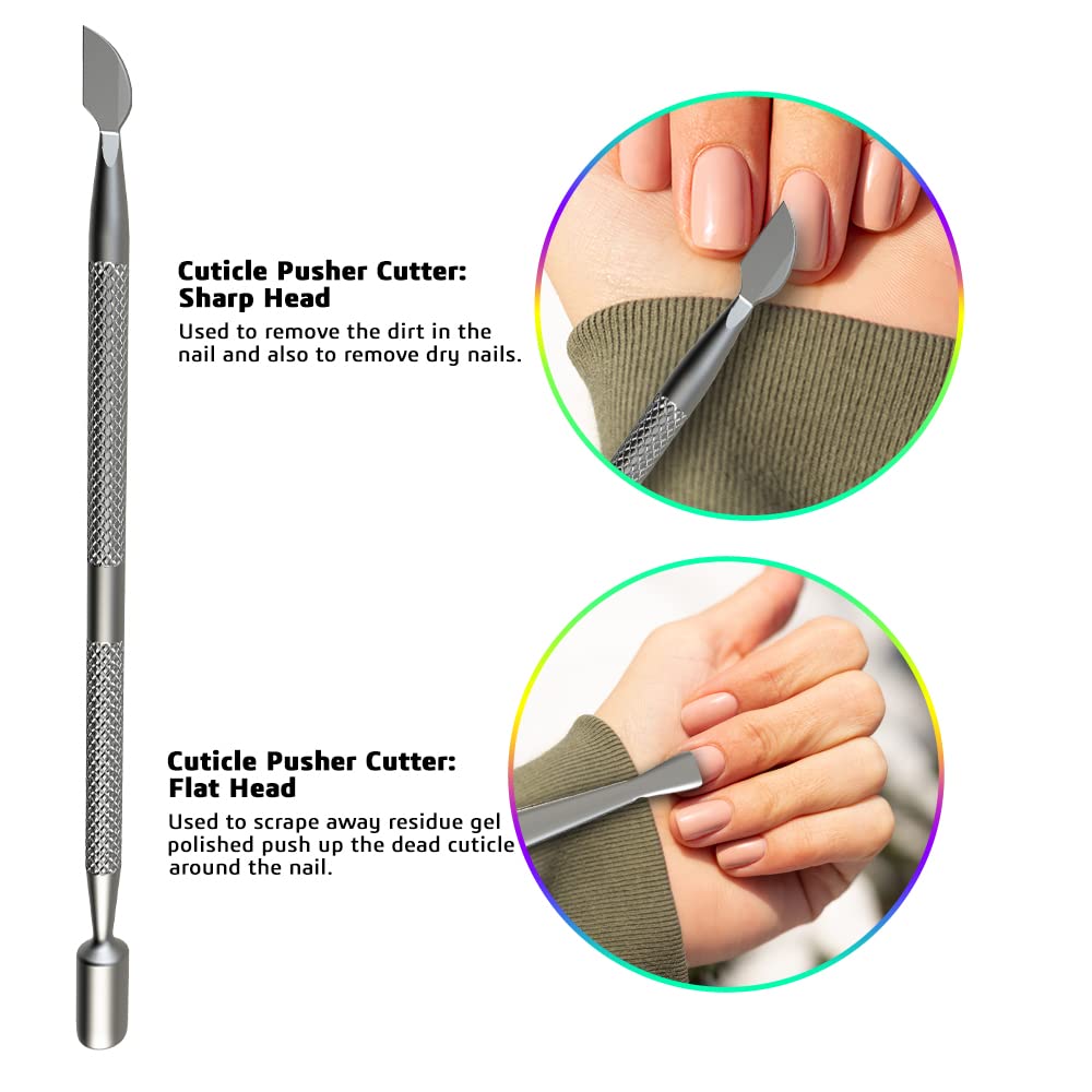 Cuticle Trimmer with Pusher & Nipper with Non-Slip Grip Handle Professional Stainless Steel Cuticle Cutter Sharp Blades Double Spring Cuticle Nippers for Nail Care Pedicure Manicure Nail Tools (Silver