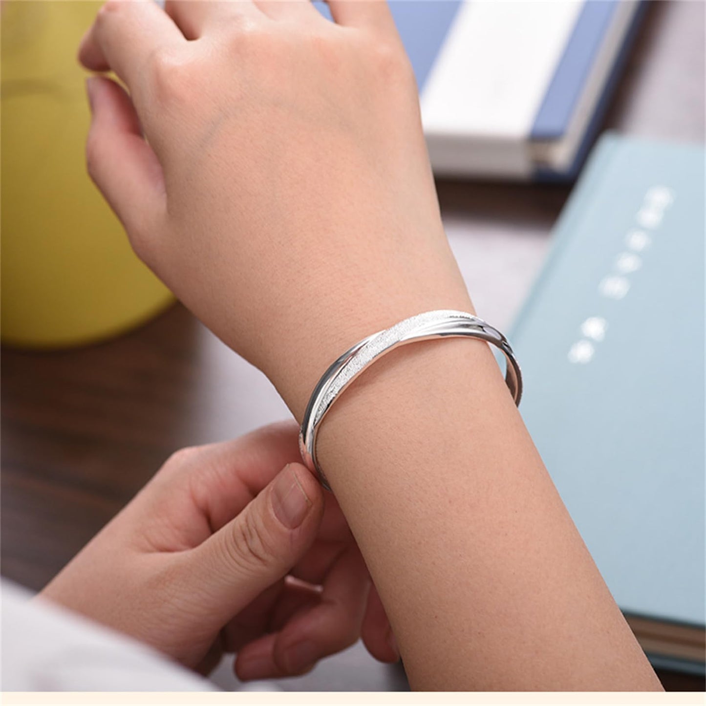 Handmade 925 Sterling Silver Bangle Bracelets For Women Irregular Hammered Cuff Bangles Weave Twist Braid Bangle Bracelets Mobius Eternal Infinity Cuff Bangles Open Adjustable Bangles For Women Gifts