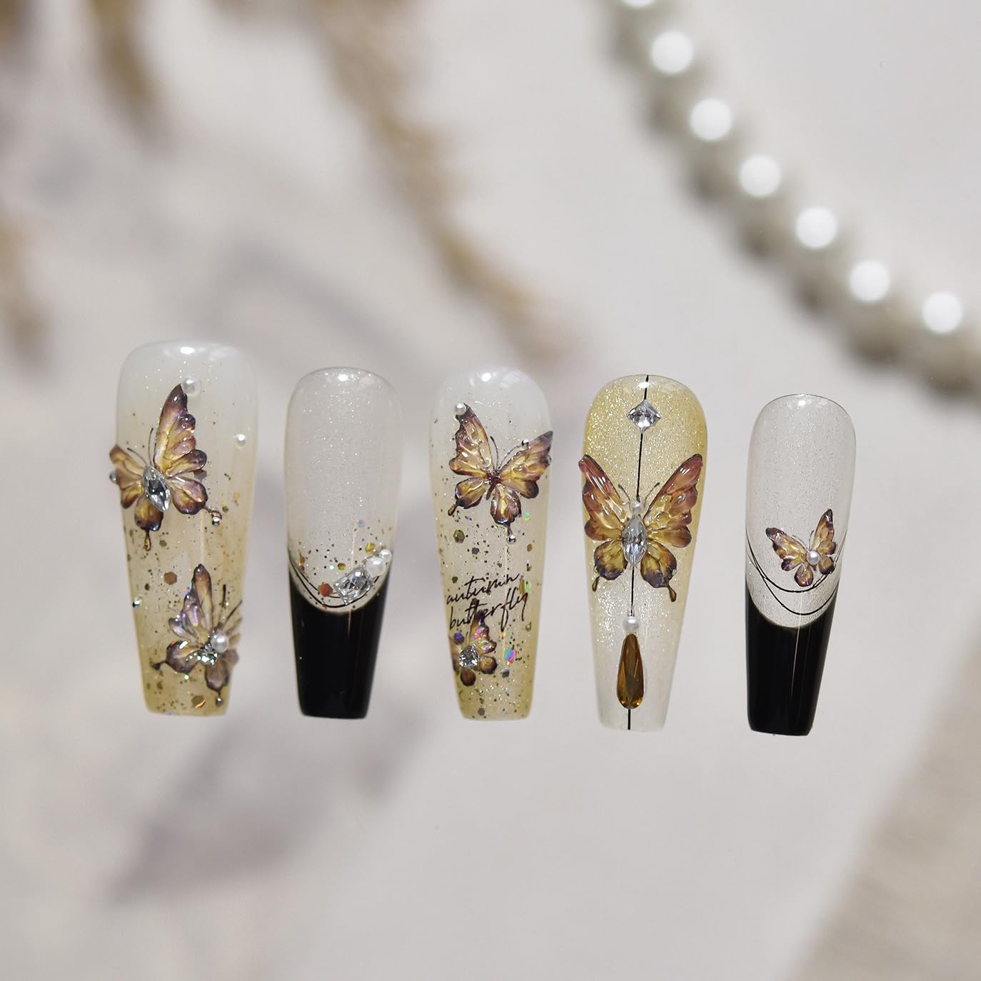 Phuryllic 3D Nail Stickers for Nail Art, Embossed Self-Adhesive Cute Nail Charms & Decals for DIY Nails, Easy-to-Apply Nail Design Supplies & Accessories for Home Manicure-Autumn Vibe Butterfly