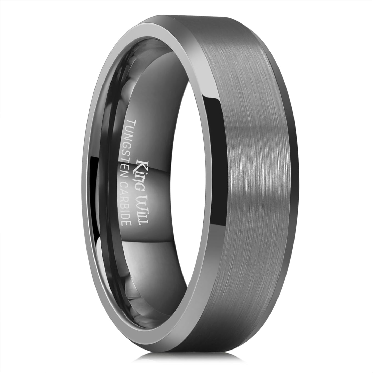 King Will 7mm Tungsten Carbide Ring for Men, Gunmetal Matte & Polished Comfort Fit ，Size 7
