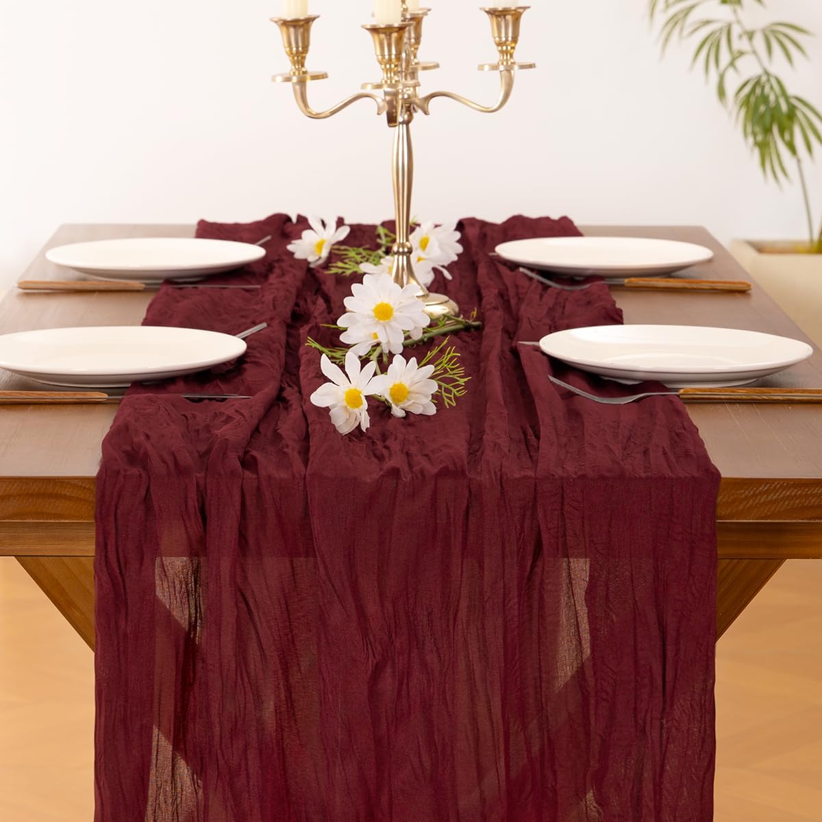 Socomi Burgundy Red Christmas Table Runner 10pcs Cheesecloth Boho Rustic Gauze 120 inch 10FT Cheese Cloth Runner for Wedding Party Baby Shower Birthday Home Decor Holiday Decorations