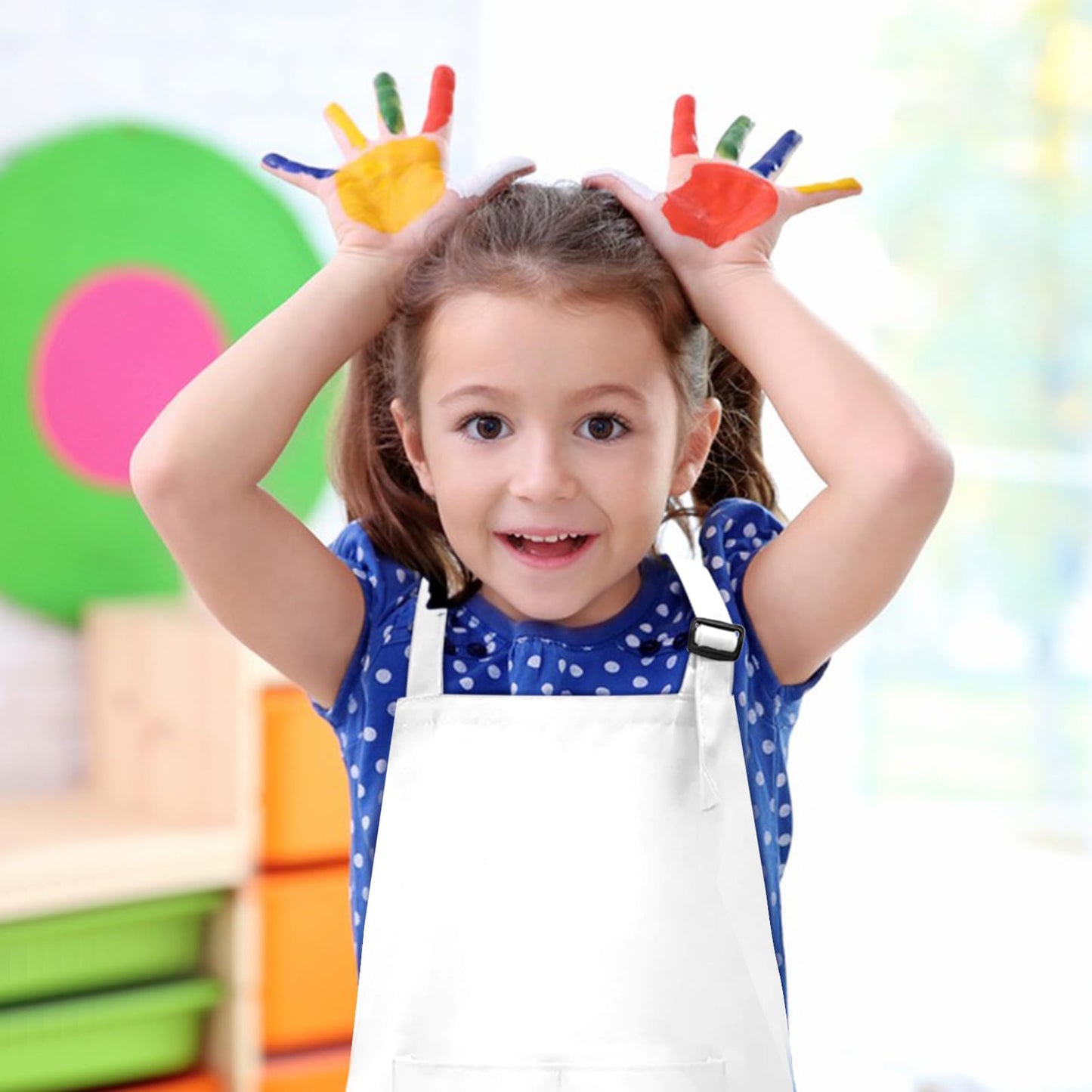 IMERAGO 15 PCS Kids Aprons with Pockets Adjustable Chef Painting Aprons Bulk for Girls Boys Aged 6-13 Cooking Baking Crafting White