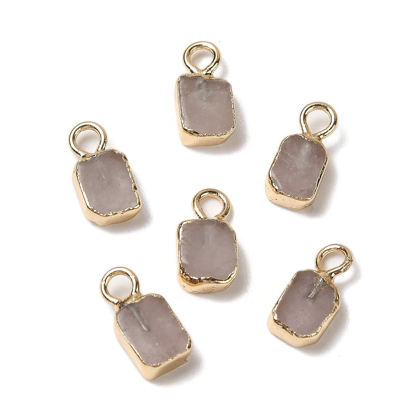 Ipotkitt 10pcs Natural Rose Quartz Rectangle Charms Chakra Gemstone Crystal Charms with Golden Tone Brass Edge for DIY Craft Bracelet Earring Jewelry Making