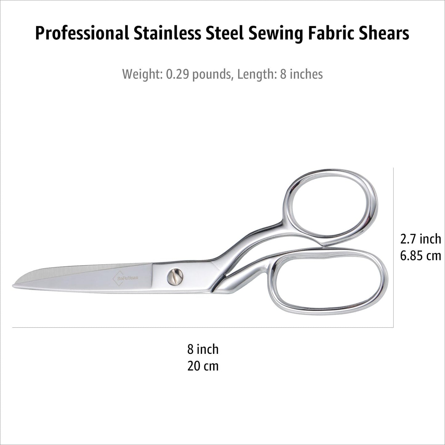 BoFuYuan Professional Stainless Steel Fabric Scissors, 8-Inch Heavy Duty MultiPurpose Tailor Sewing Scissors for Fabric Cutting, Leather, Craft, Sharp Precision Shears Blades, Ergonomic Comfort Grip