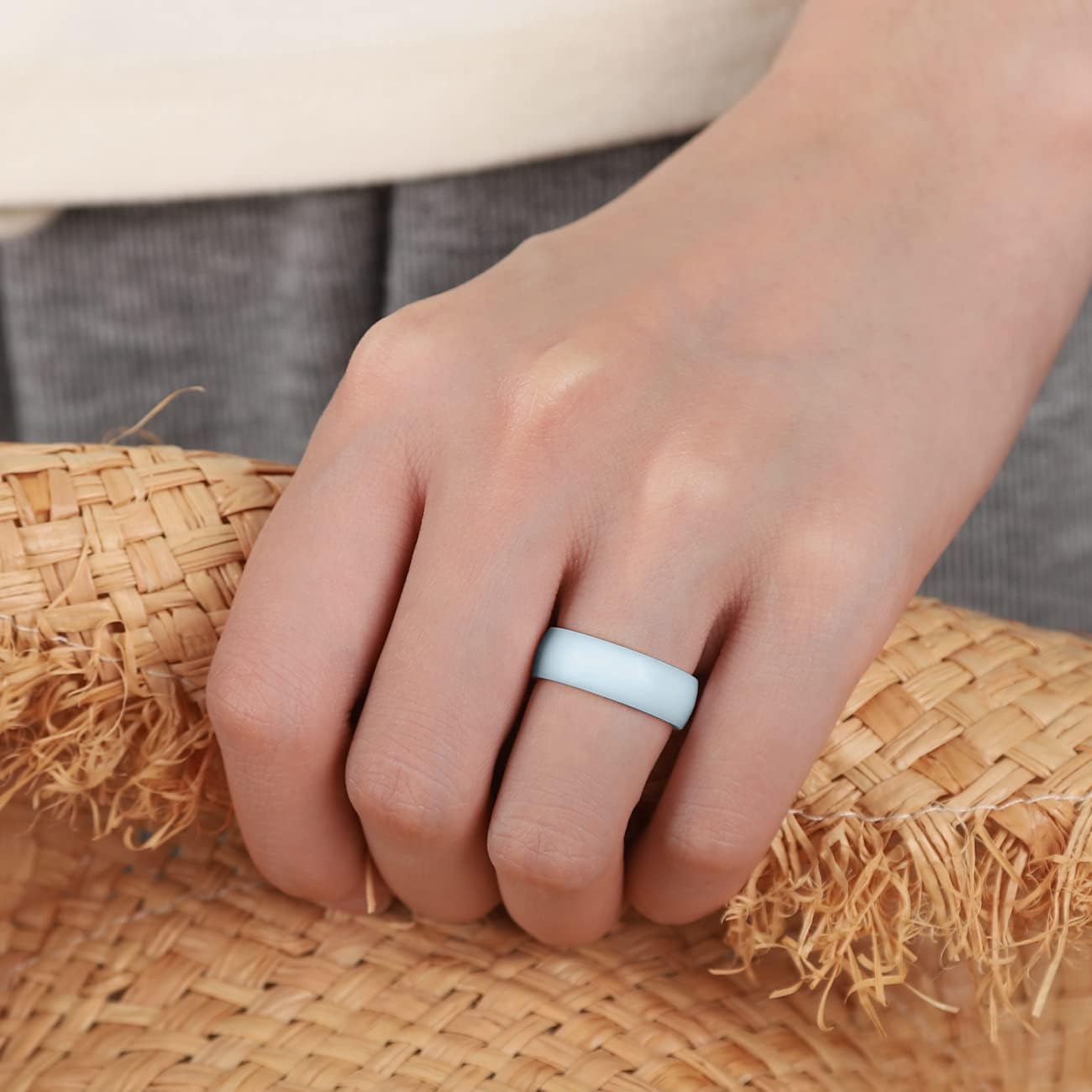 Egnaro Women's Engagement Rings, Silicone Inner Arc Ergonomic Breathable Design with half sizes, Rubber Wedding Band Rings，5.5mm Wide-2mm Thick