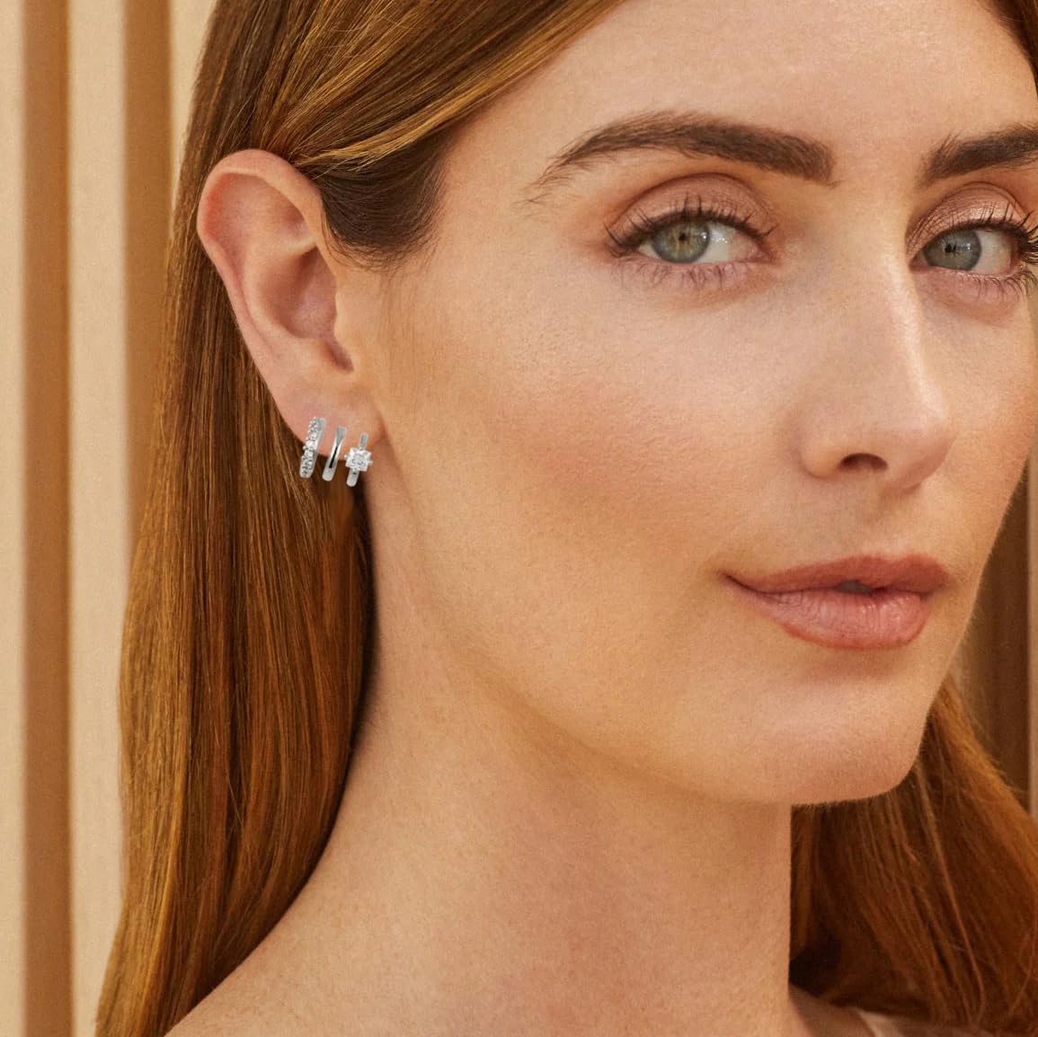 Obidos 14K Gold Plated Illusion Stud Earrings for Women | Triple Huggie Hoop Earrings for One Hole