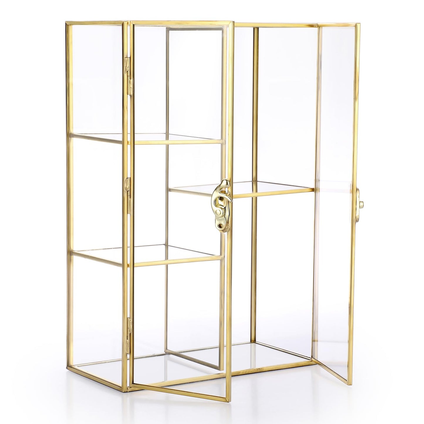 ELLDOO 5 Slots Clear Glass Storage Box, Gold Jewelry Makeup Display Organizer Case, Decorative Tower Box Storage for Trinket Perfume Lipstick Figure Statue Toy Display