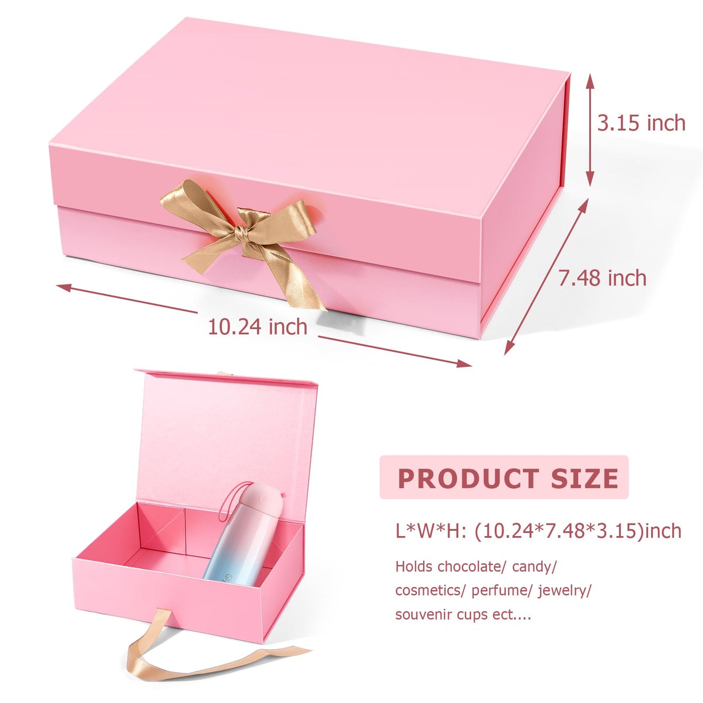 Giflsaidsprest Gift Box with Lid for Presents，10.24x7.48x3.15”White Boxes for Gifts with Ribbon and Magnetic Closure，Wedding，Valentine's， Gift Packging