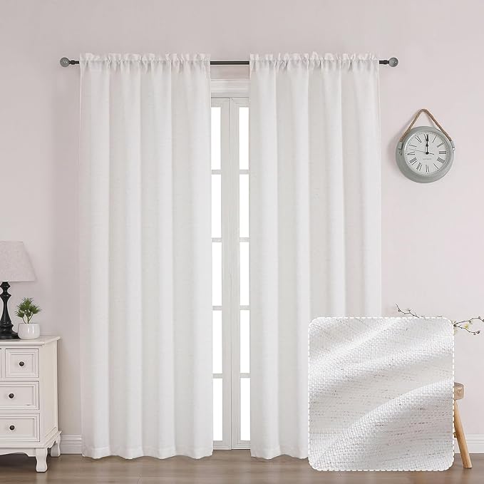 Chyhomenyc Bennet Linen Curtains 72 Inch Length 2 Panels Set, Burlap Faux Linen Textured Light Filtering Soft Airy Privacy Farmhouse Curtain Drapes for Living Room Bedroom, 40Wx72L Inches, Natural
