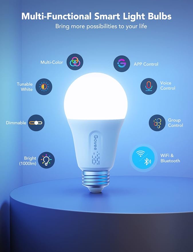 Govee LED Smart Light Bulbs, 1000LM Color Changing Light Bulb, Wi-Fi & Bluetooth Light Bulbs, Work with Alexa and Google Assistant, Dimmable RGBWW A19 75W Equivalent Smart Bulbs, 2 Pack