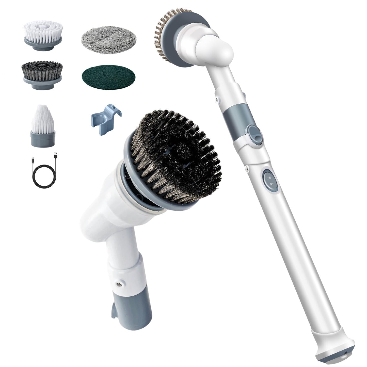 Electric Spin Scrubber,Wire Brush,Waterproof Spin Scrubber with Long Handle, Powerful Motor Cordless Cleaning Brush, Grill Cleaning Brush with Multiple Heads for Sink, Stove, Cabinets, and Kitchen