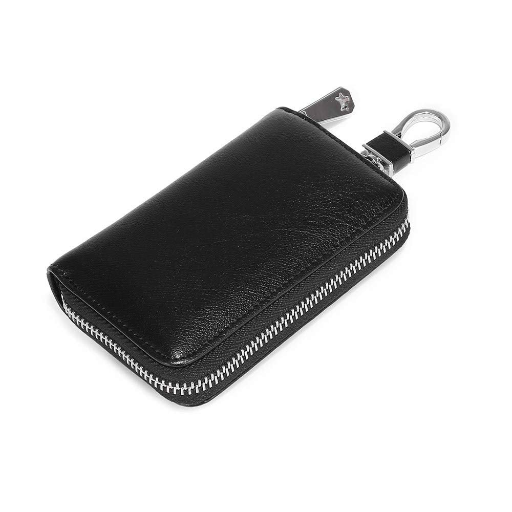 Funny Live Genuine Leather Key Holder Bag with 4 Card Slot & 6 Hooks & 1 Access Card, Key Case for Men & Women (Black Plus)