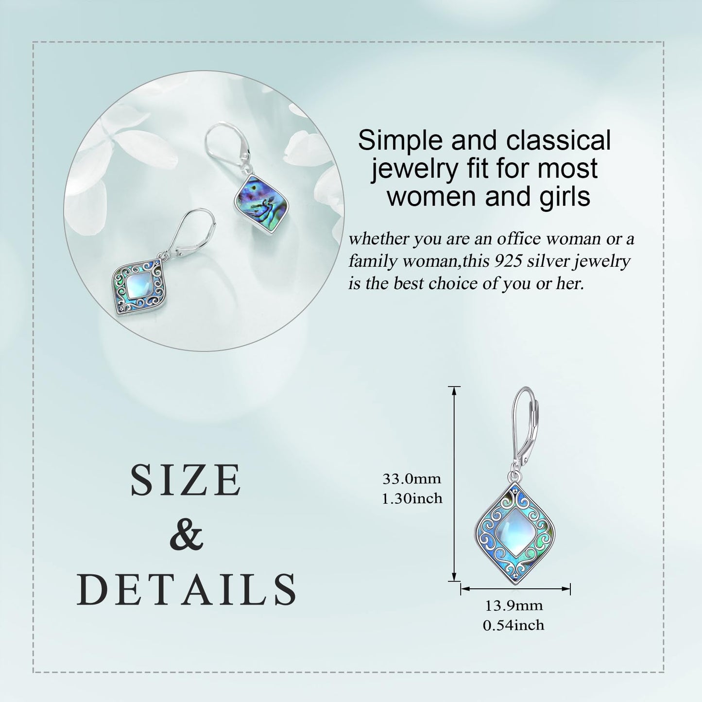 AINFQY Abalone Dangle Earrings for Women 925 Sterling Silver Filigree Teardrop Drop Earrings Moonstone Abalone Shell Jewelry Gifts