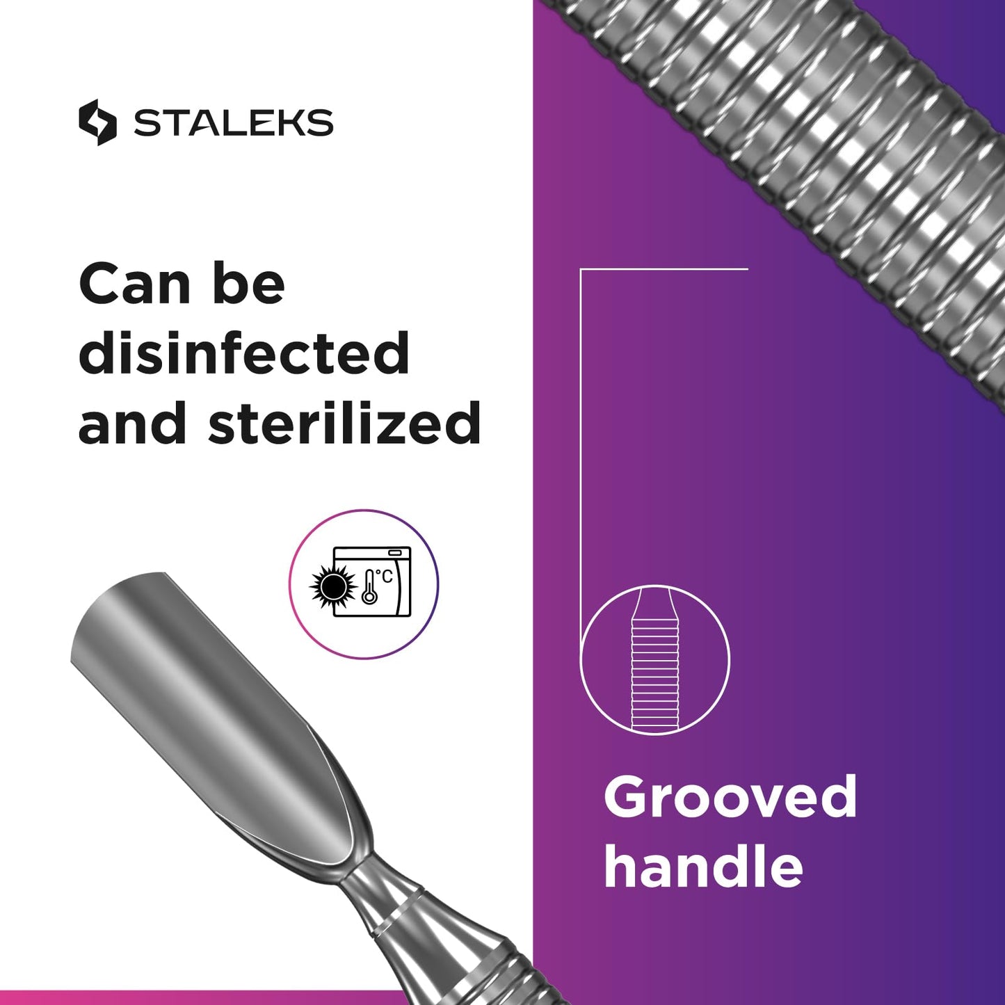 Staleks Pro Manicure Pusher Expert 30 Type 1 – Dual-Ended Rounded Pusher – Stainless Steel – Professional Cuticle Tool