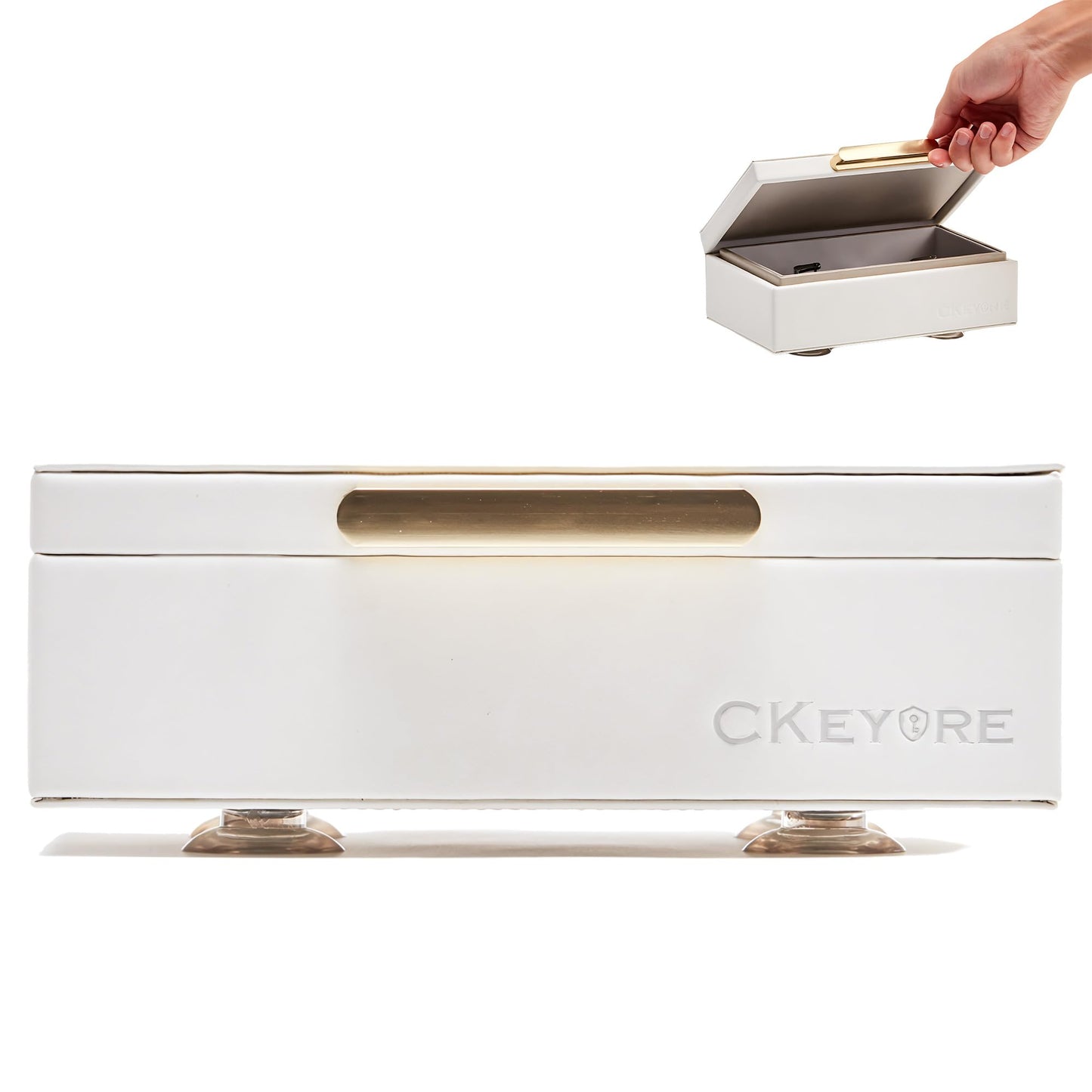 CKEYURE Key Box | Faraday Box for Car Keys | Car Key Signal Blocker Box | RFID Key Box | Key Holder | Key Safe | Signal blocking key box for car security | One Hand Operation (White)