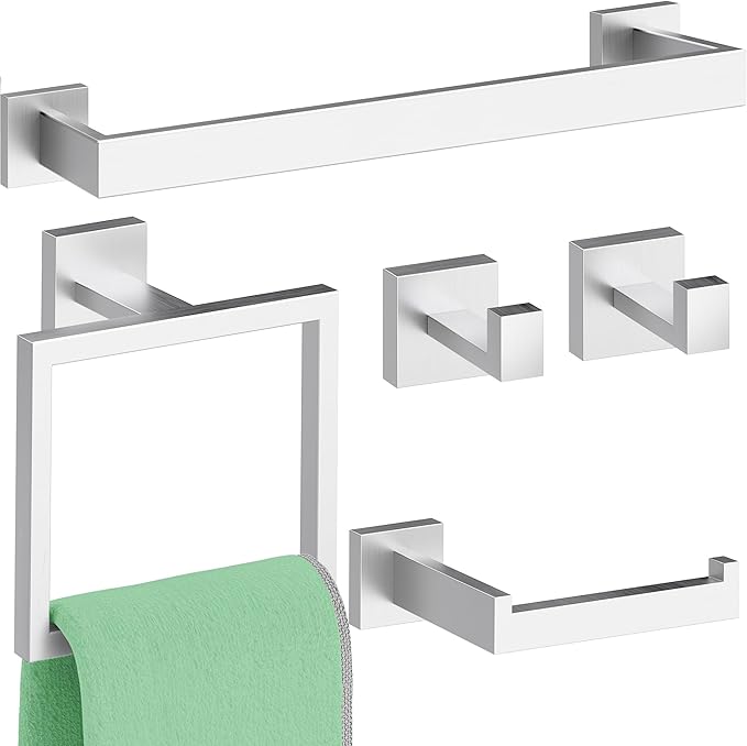 5-Piece Bathroom Hardware Accessories Set, 23.6 Inch SUS304 Stainless Steel Towel Bar Set, Wall Mounted Bathroom Towel Holders, Towel Hooks with Toilet Paper Holder