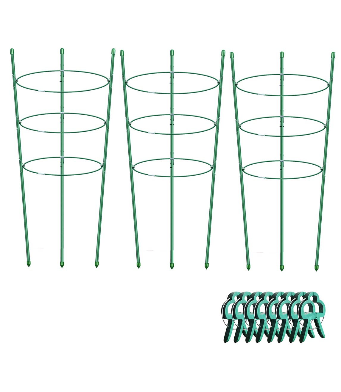 Alliico Plant Support Cages for Climbing Plant 20" Flower Cherry Tomato cage with Stand Stakes and Stable Support Rings, 3 Pack with 12 Clips (20")