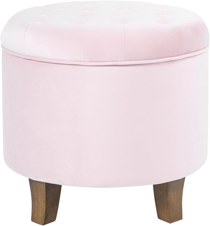 Homepop Home Decor | Upholstered Round Velvet Tufted Foot Rest Ottoman | Ottoman with Storage for Living Room & Bedroom | Decorative Home Furniture, Pink Blush Small