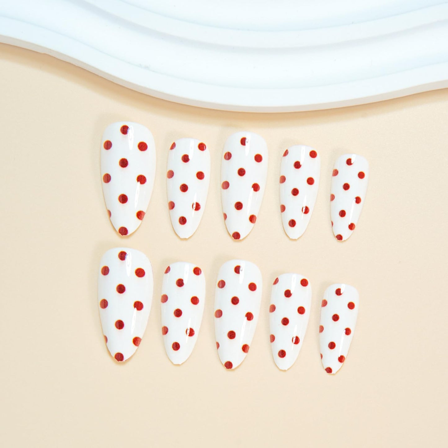 IMSOHOT Press on Nails Almond Medium Fake Nails with Red Polka Dot Designs Full Cover White Acrylic Glue on Nails Gel Artificial False Nails