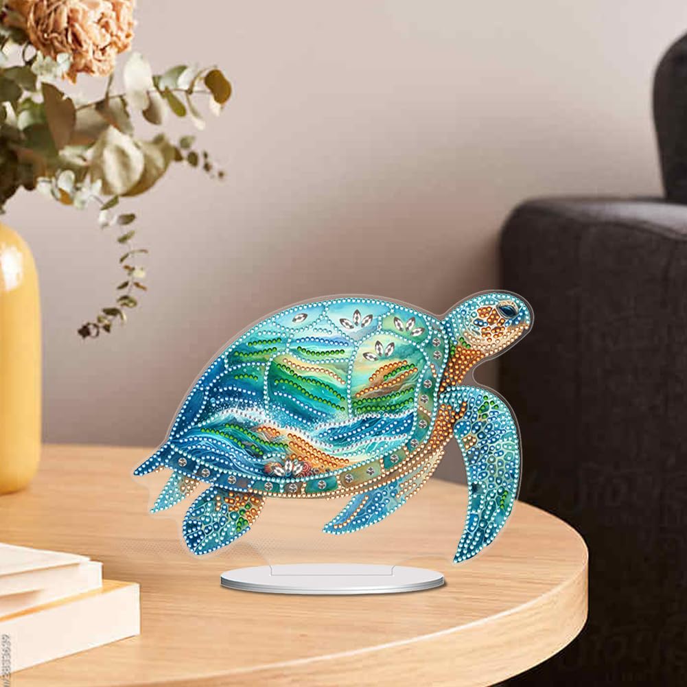 C'eitura 5D DIY Diamond Art Sea Turtle Tabletop Decor - Double-Sided Crystal Rhinestone Desktop Ornament for Home Office, Marine Life Craft Gift for Adults