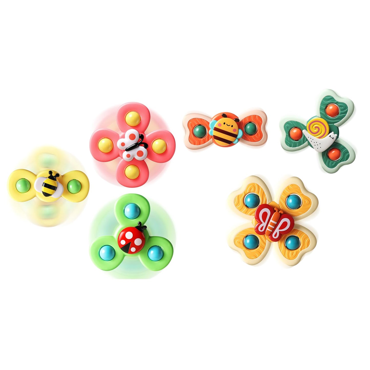 ALASOU 6 PCS Suction Cup Rotating Toys(3 Farm+3 Bee) for Infant and Toddlers